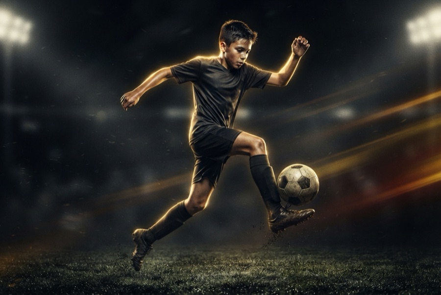 Dramatic sports poster style athlete portrait, illustrative image